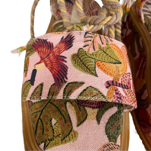 FARM Rio Summer Dream Pink & Orange Tropical Canvas Flatform Sandal. Size 8. New - Picture 3 of 8